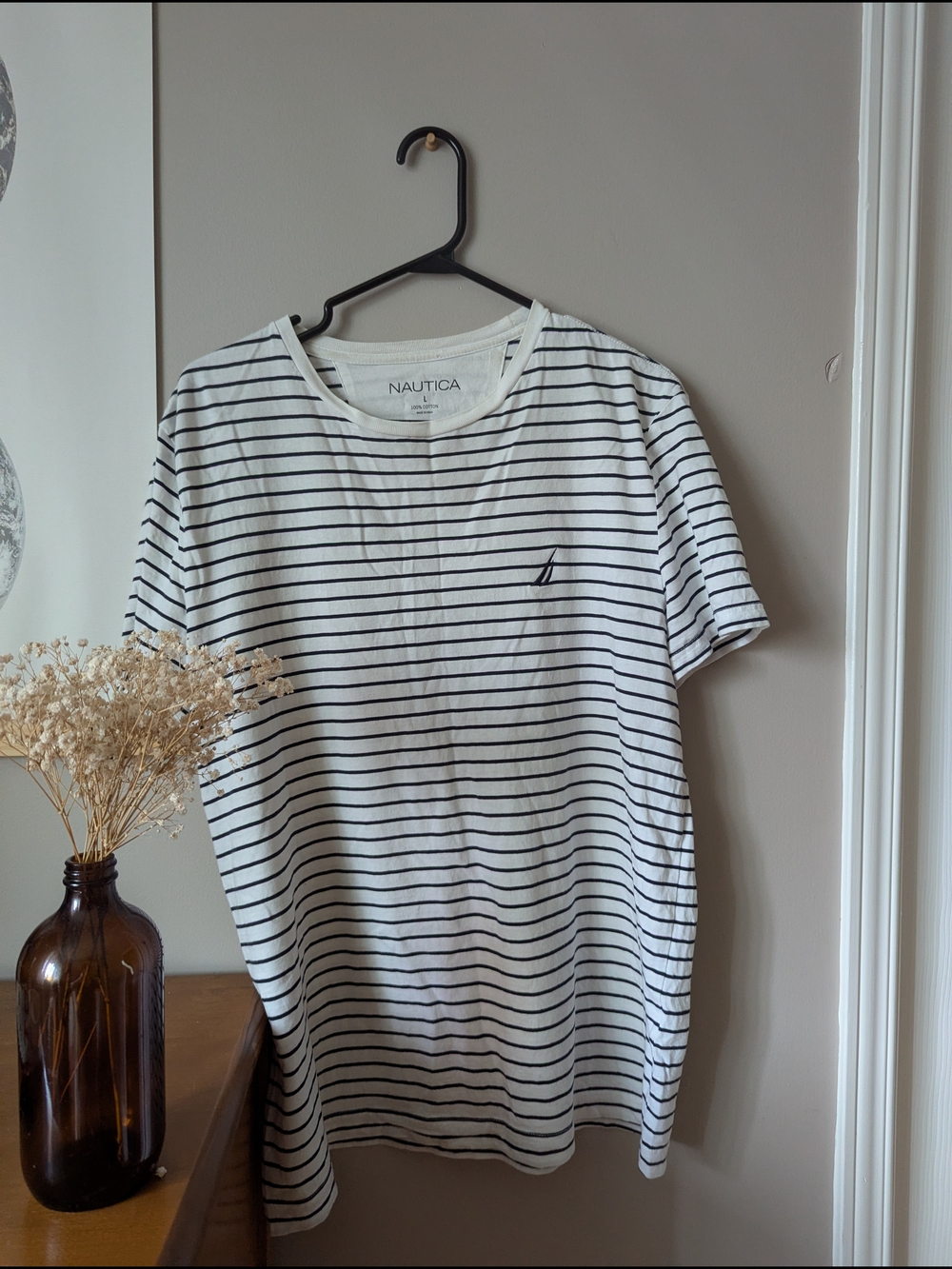 Nautica White T-Shirt with Navy Horizontal Stripes